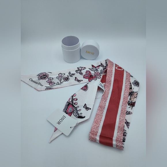 Christian Dior Mitzah Silk Twilly Butterfly Floral Scarf NWT Boxed - Picture 10 of 10
